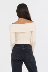 Ivory Distressed Off Shoulder Sweater | Vintage Havana Ivory