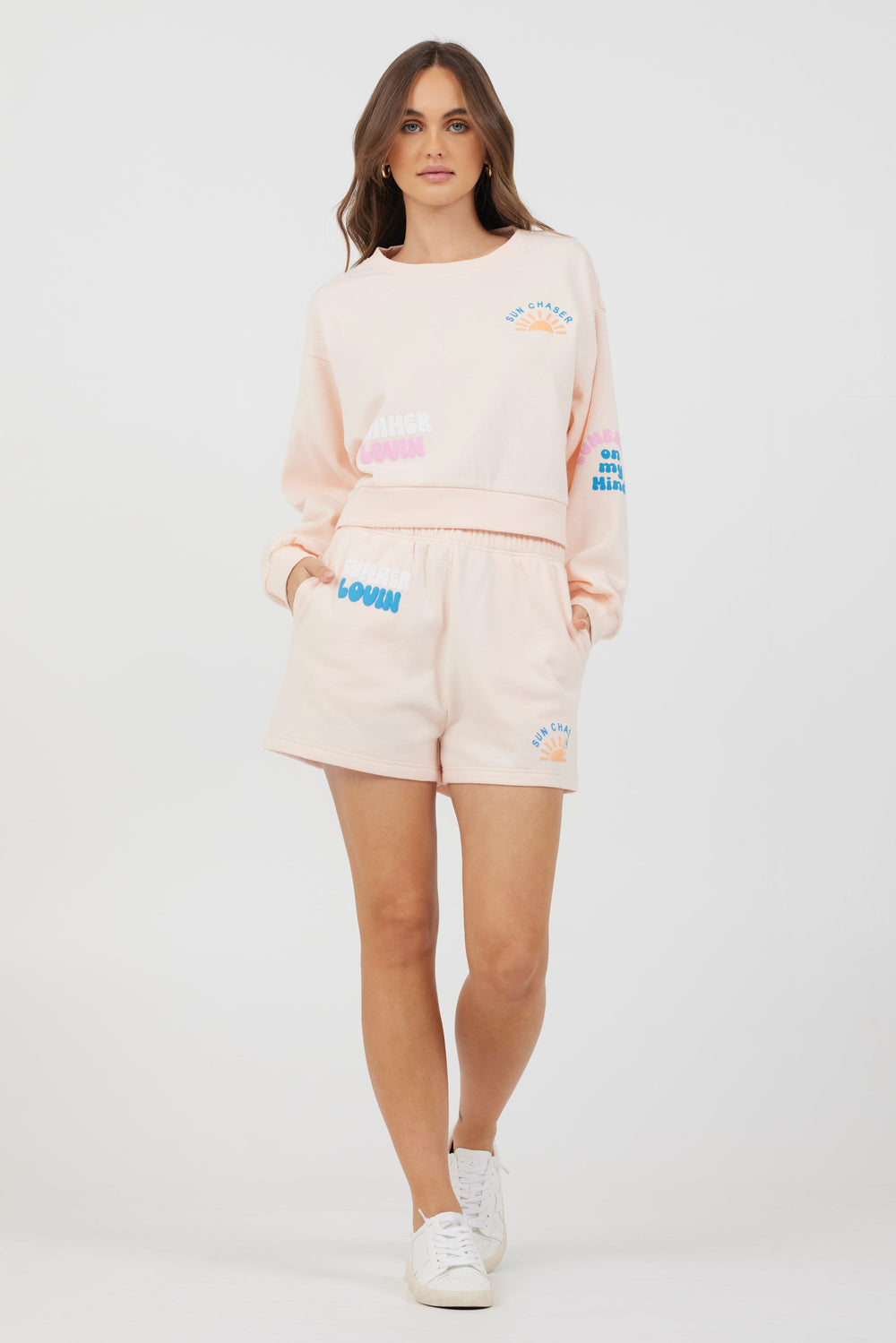 Peach Parfait W/ Multi Puff Print Surf Wash Crewneck | Vintage Havana Peach Parfait