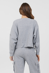 Heather Grey Bounded Textured Jersey Utility Crewneck | Vintage Havana Heather Grey