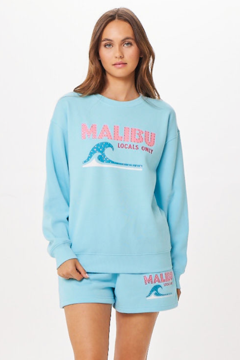 Tropical Blue Malibu Jet Setter Surf Wash Crewneck | Vintage Havana Tropical Blue