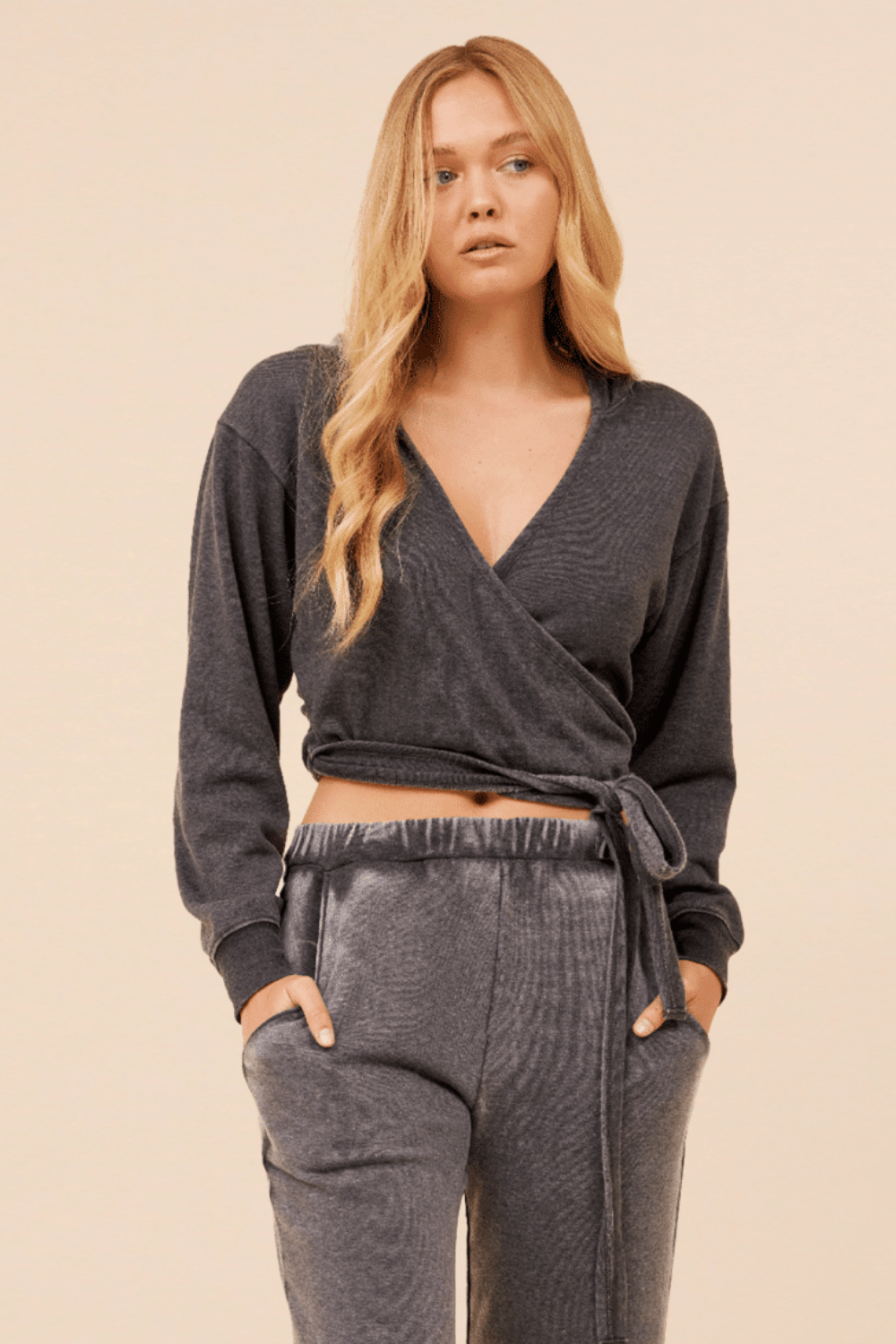 Heather Charcoal Lightweight Fleece Surplice Hoodie | Vintage Havana Grey