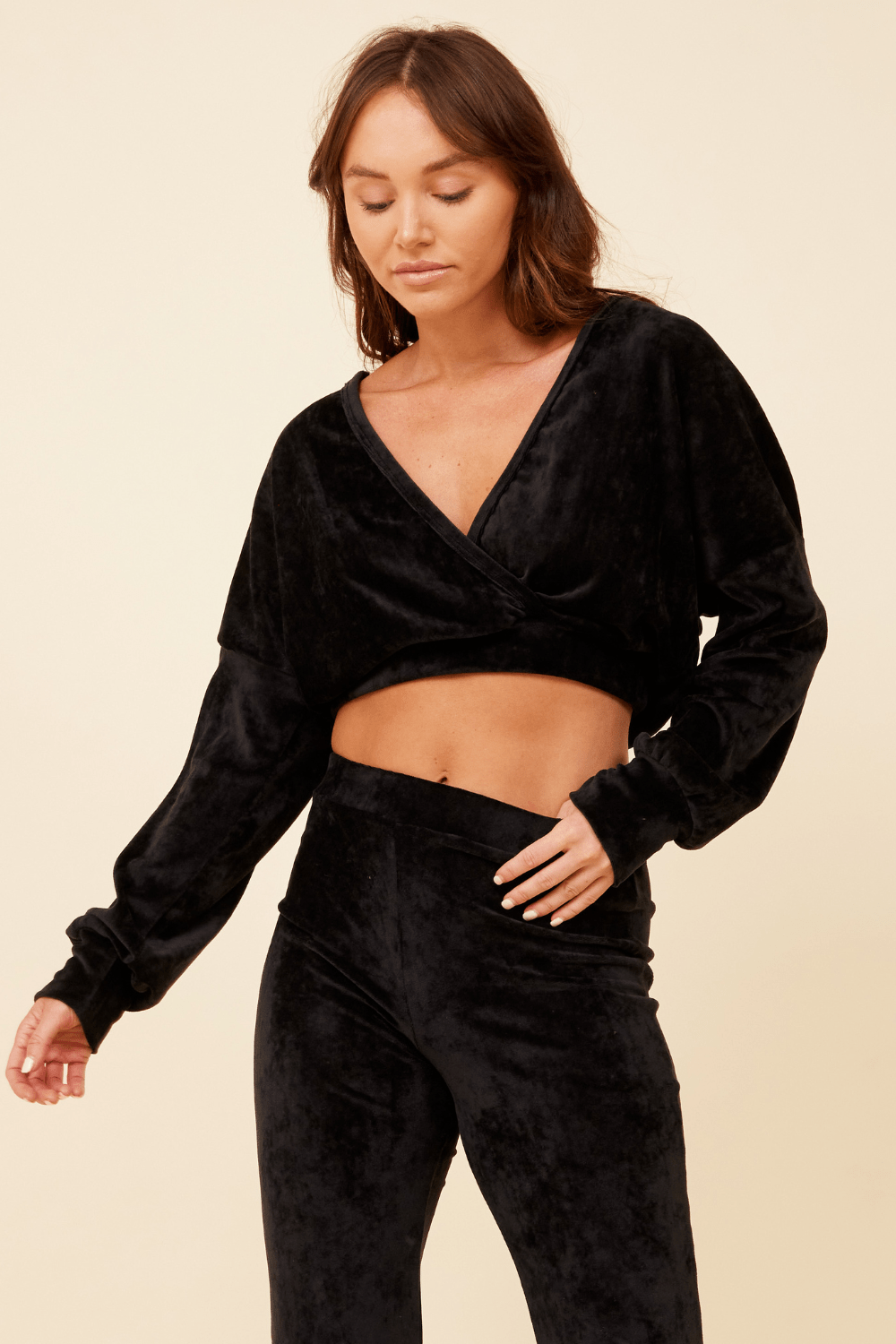 Black Velour Surplice Hoodie | Vintage Havana Black