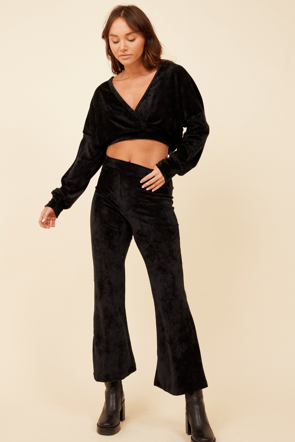 Black Velour Surplice Hoodie | Vintage Havana Black