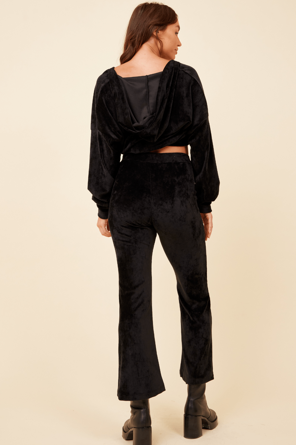 Black Velour Surplice Hoodie | Vintage Havana Black