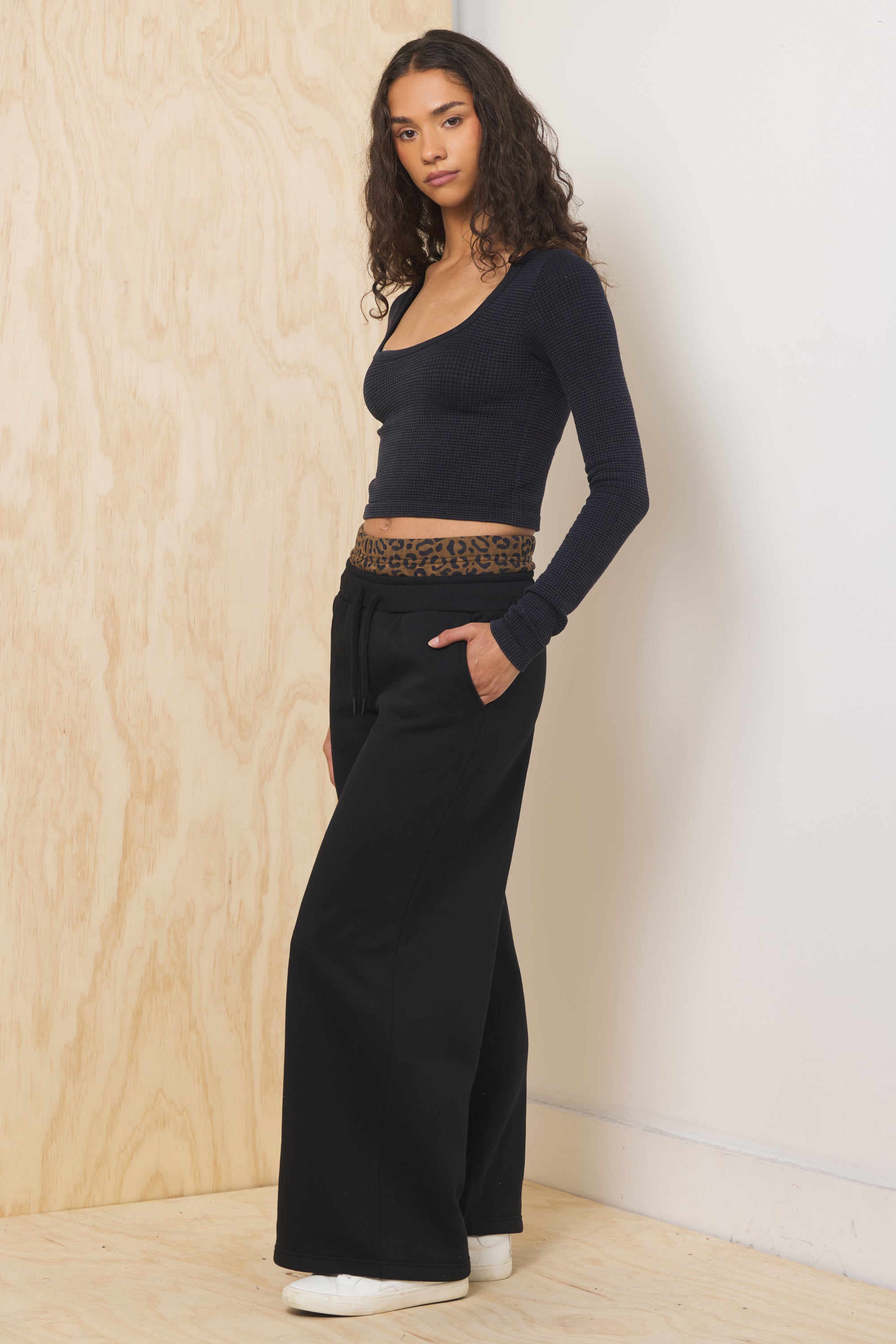 Heavy Surfwash Pant w/ Printed Double Waist | Vintage Havana Black w/ Leopard