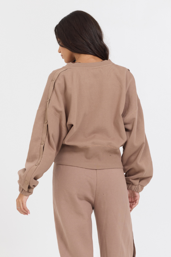 Caramel Latte Brushed Fleece Zip Up W/ Snap Sleeves | Vintage Havana Caramel