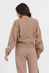 Caramel Latte Brushed Fleece Zip Up W/ Snap Sleeves | Vintage Havana Caramel