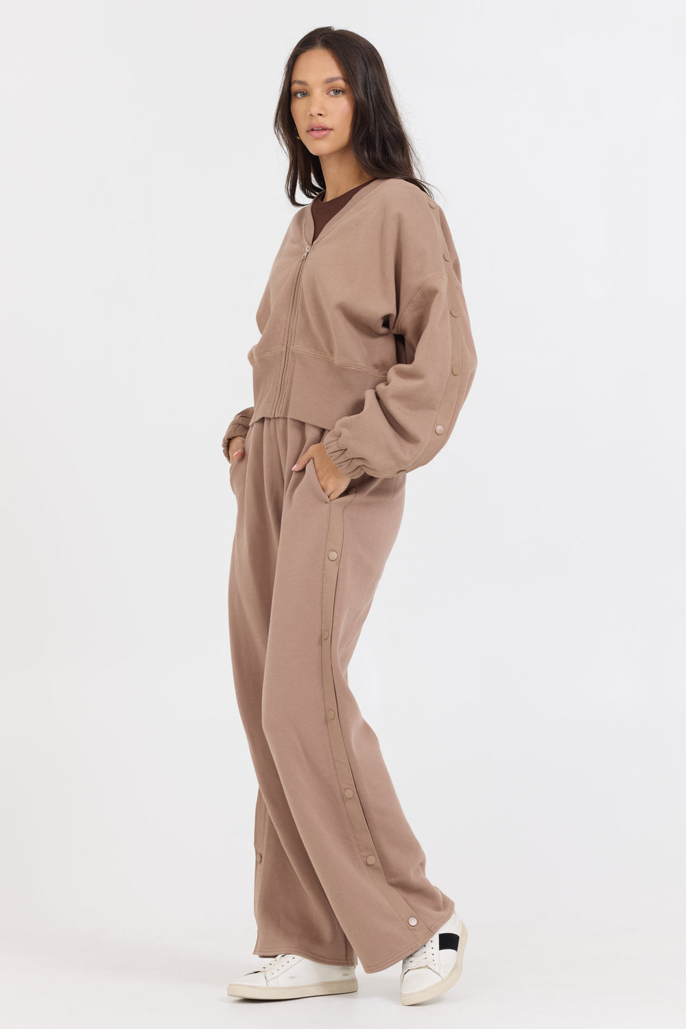 Caramel Latte Brushed Fleece Zip Up W/ Snap Sleeves | Vintage Havana Caramel
