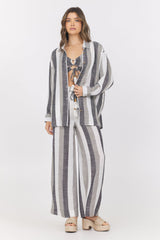 Lightweight Metallic Stripe Button Down | Vintage Havana Black/White/Grey