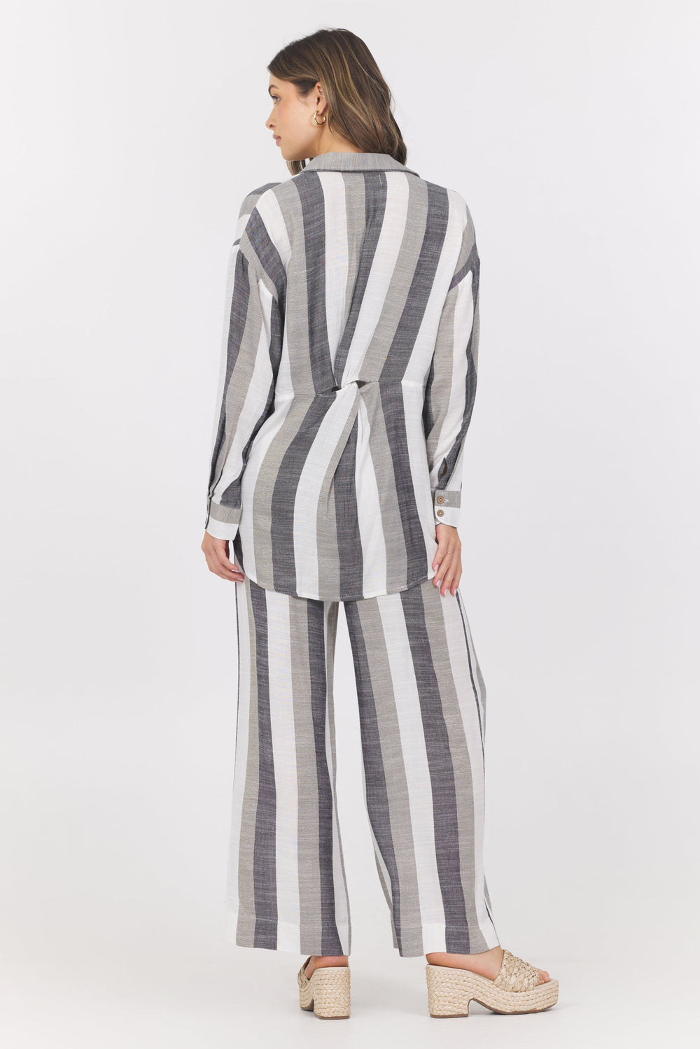Lightweight Metallic Stripe Button Down | Vintage Havana Black/White/Grey