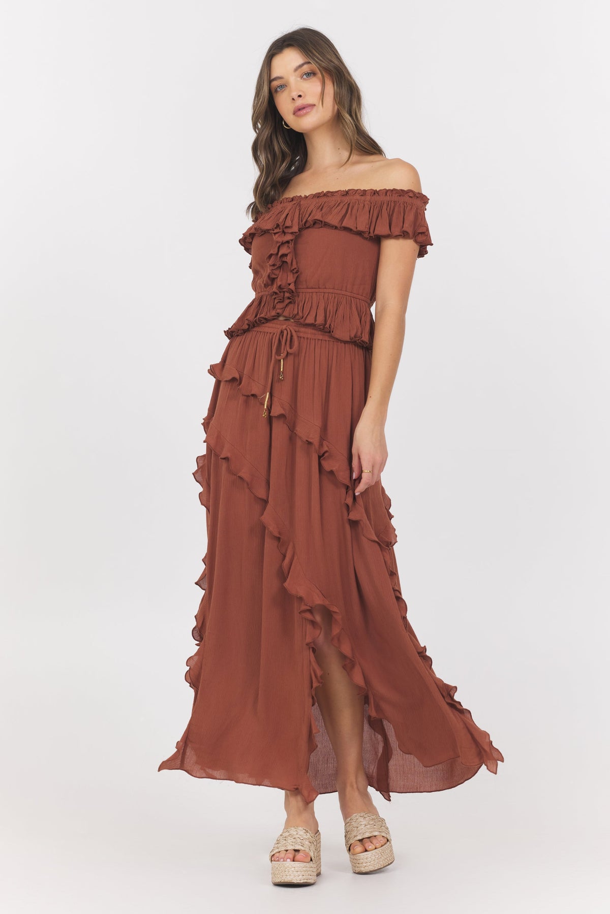 Sedona Sand Ruffle Off Shoulder Top | Vintage Havana Sedona Sand