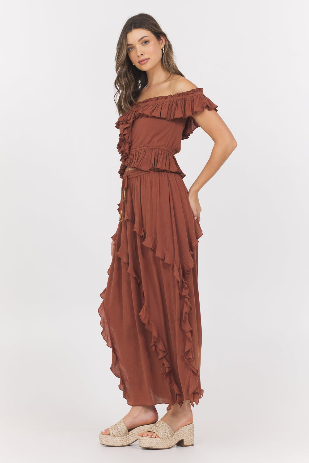 Sedona Sand Ruffle Off Shoulder Top | Vintage Havana Sedona Sand