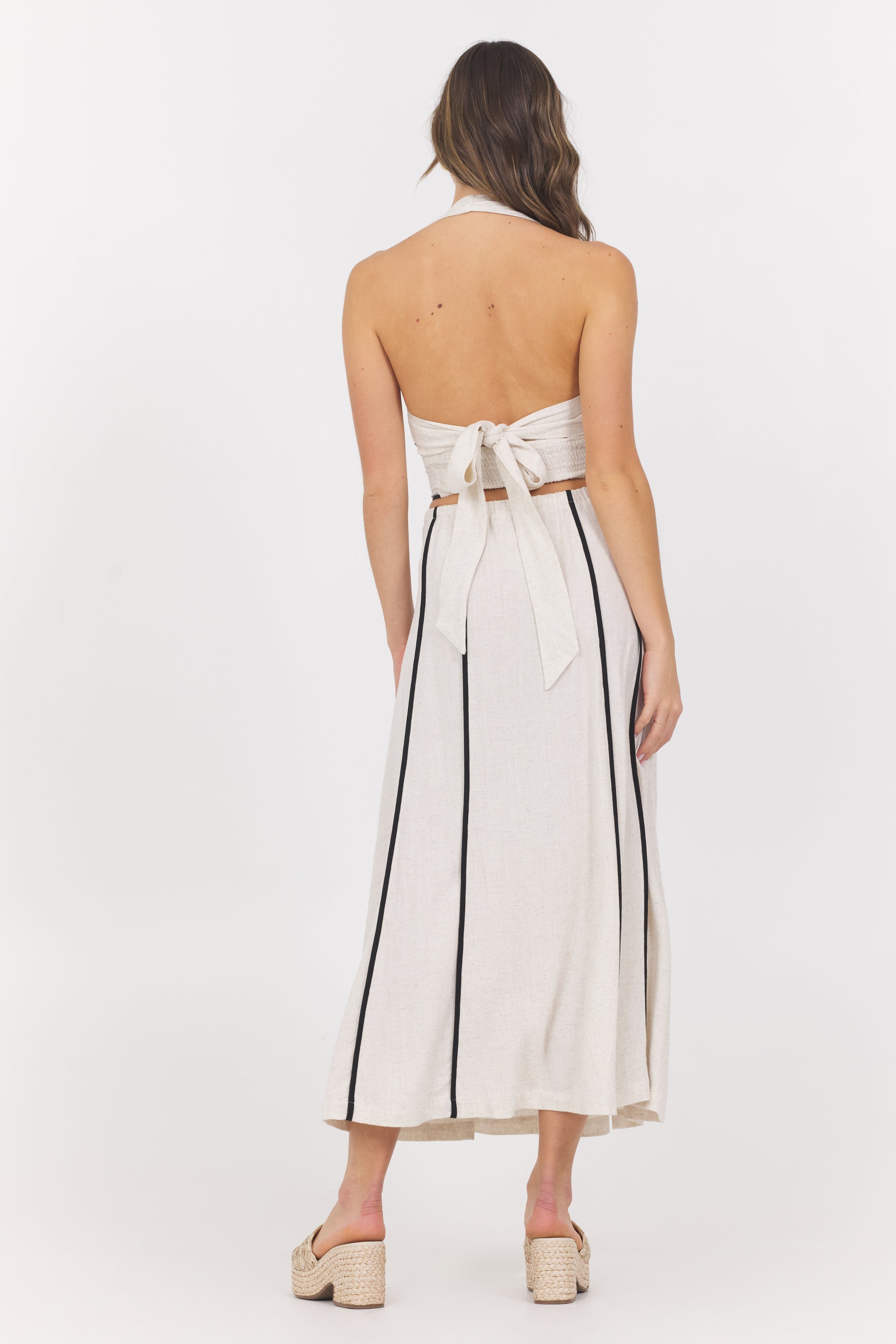 Linen Blend Halter Top w/ Piping | Vintage Havana Earthy Sand