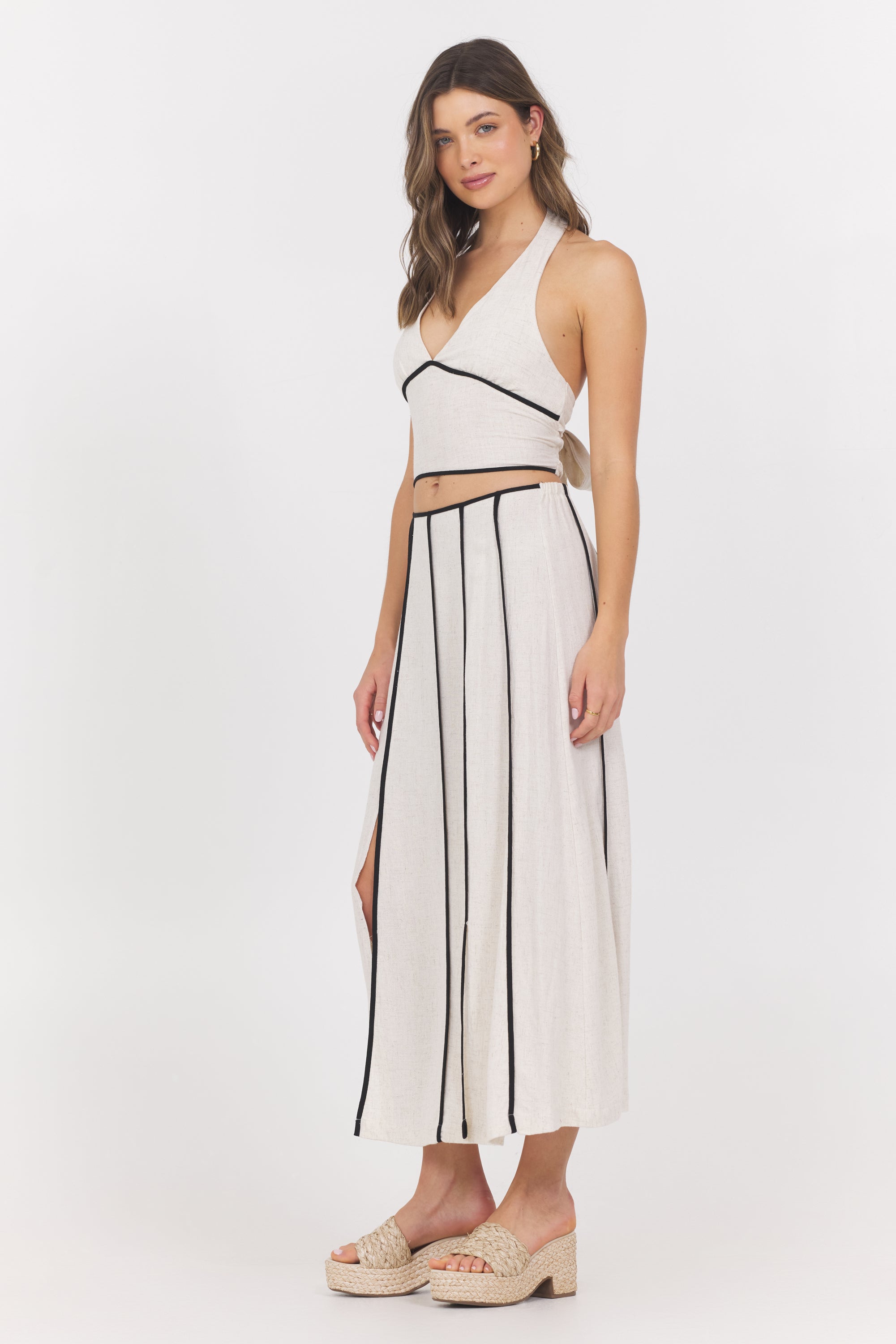 Linen Blend Halter Top w/ Piping | Vintage Havana Earthy Sand