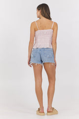 Strawberry Pinstripe Woven Ruffle Top | Vintage Havana Strawberry Pinstripe