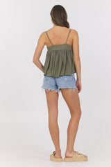 Dusty Olive Slub Jersey Knit Tank w/ Lace Trim | Vintage Havana Dusty Olive