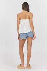 White Slub Jersey Knit Tank w/ Lace Trim | Vintage Havana White