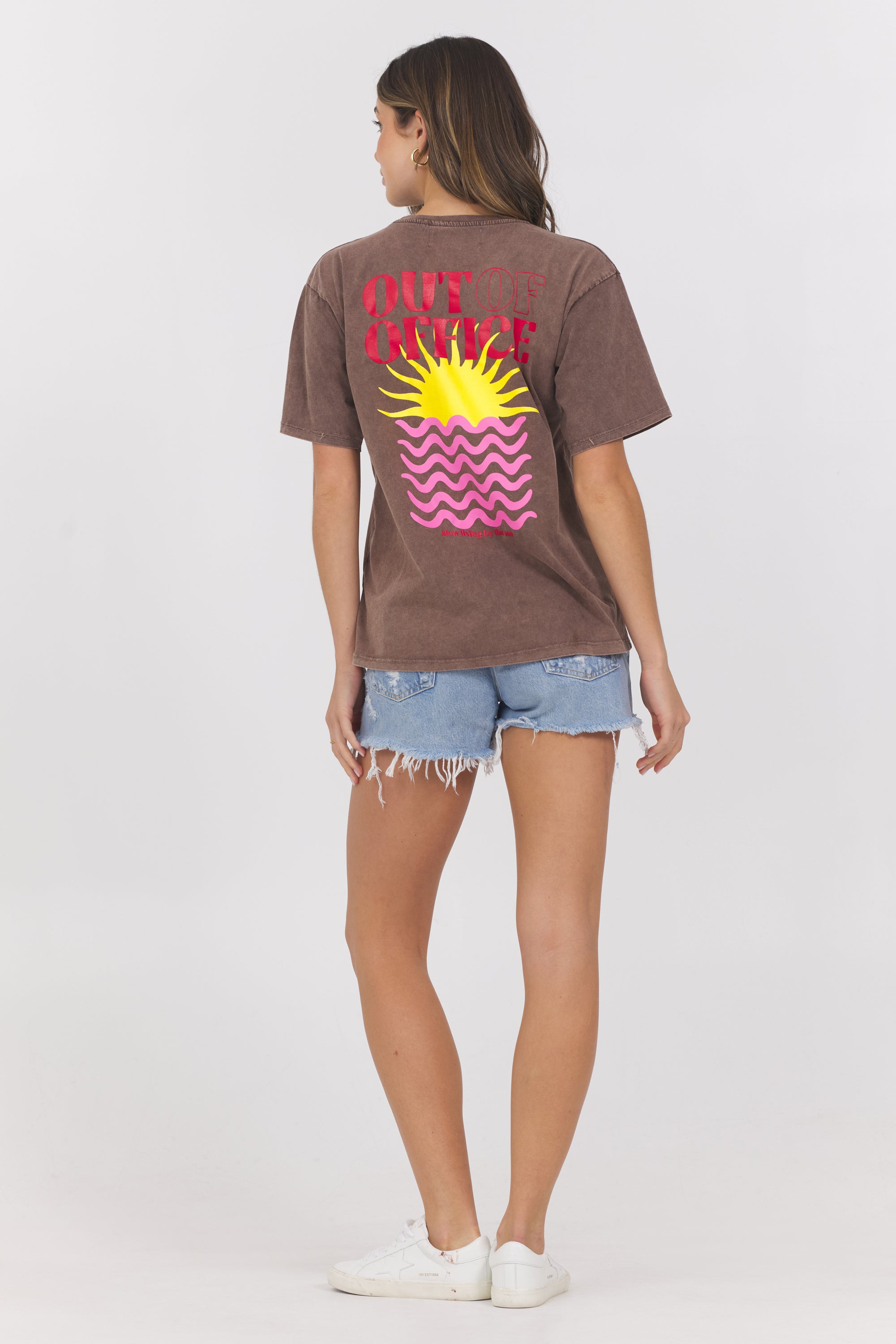Washed Graphic Tee Out Of Office | Vintage Havana Brown