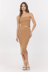 Caramel Crochet Floral Rib Tube Top | Vintage Havana Caramel