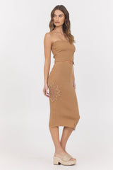 Caramel Crochet Floral Rib Tube Top | Vintage Havana Caramel