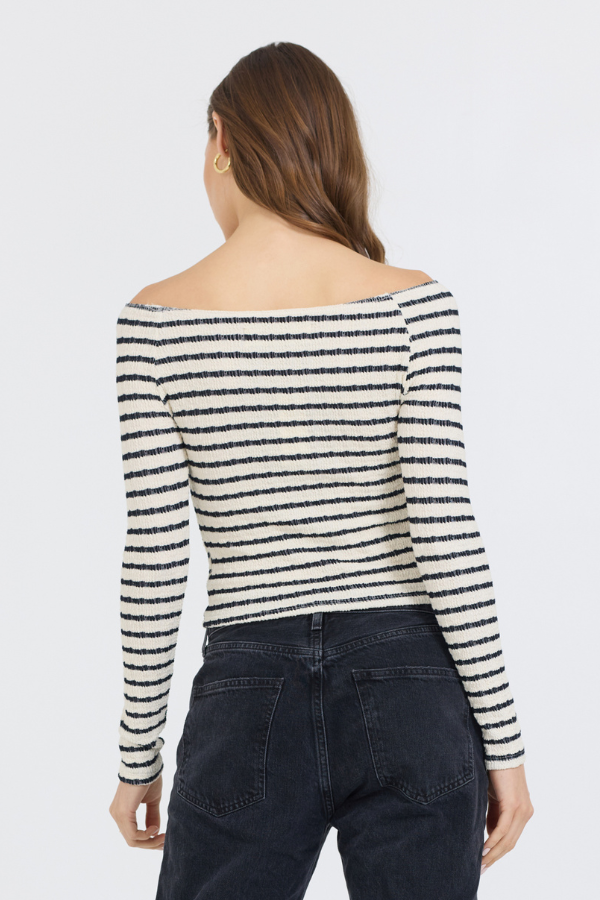 Ivory Black Fitted Off The Shoulder Top | Vintage Havana Ivory