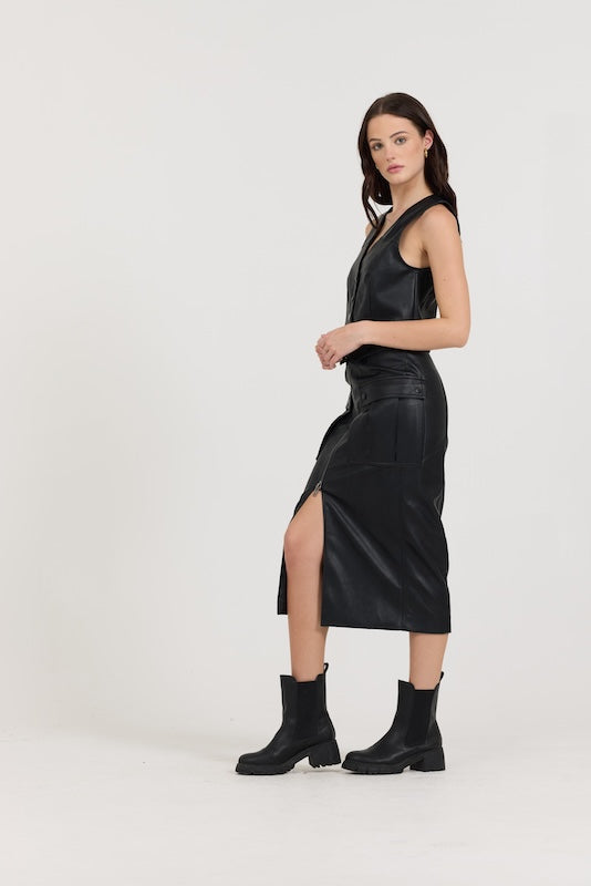 Black Leather Button Front Vest | Vintage Havana Black