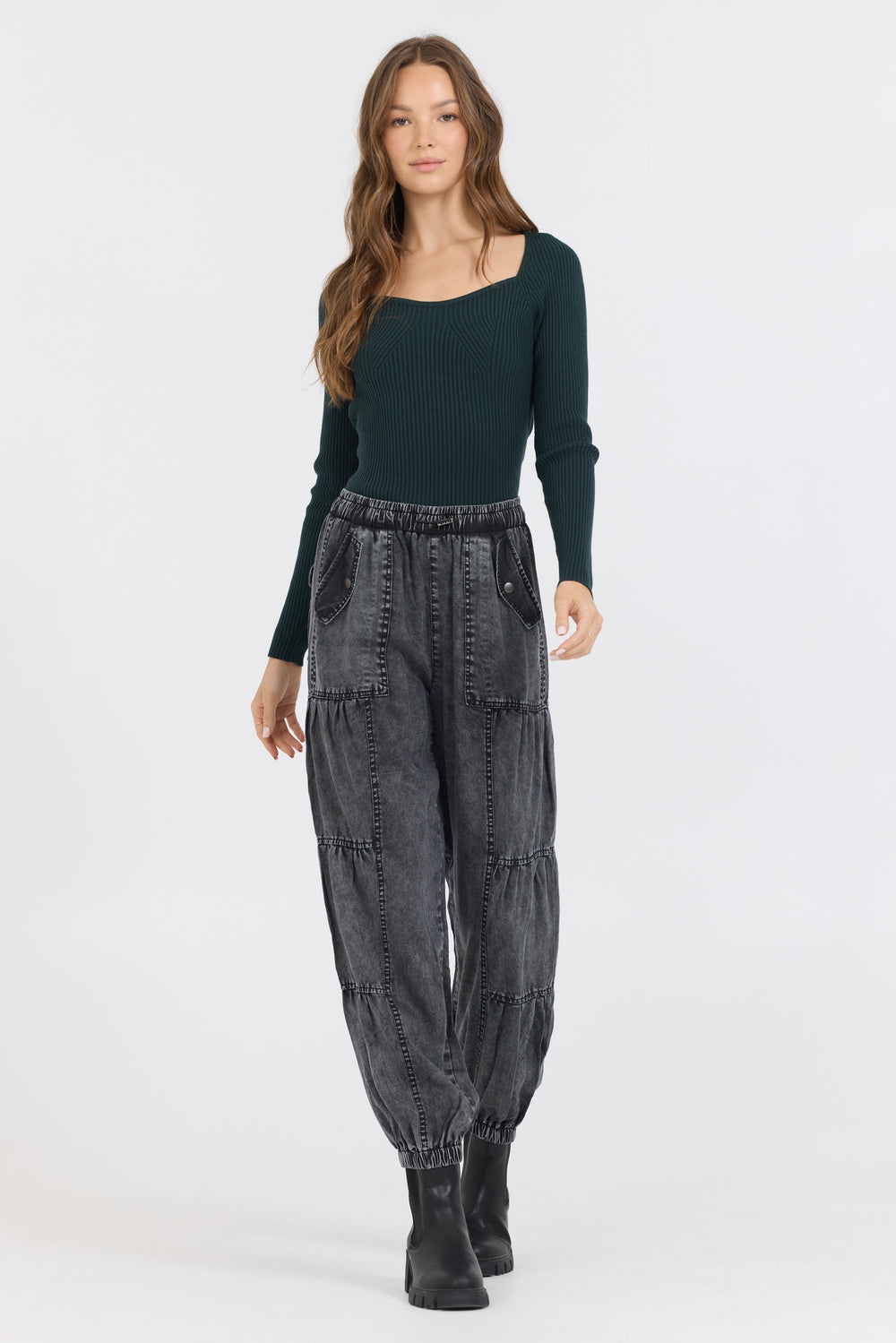 Black Rib Knit Long Sleeve Top | Vintage Havana Black