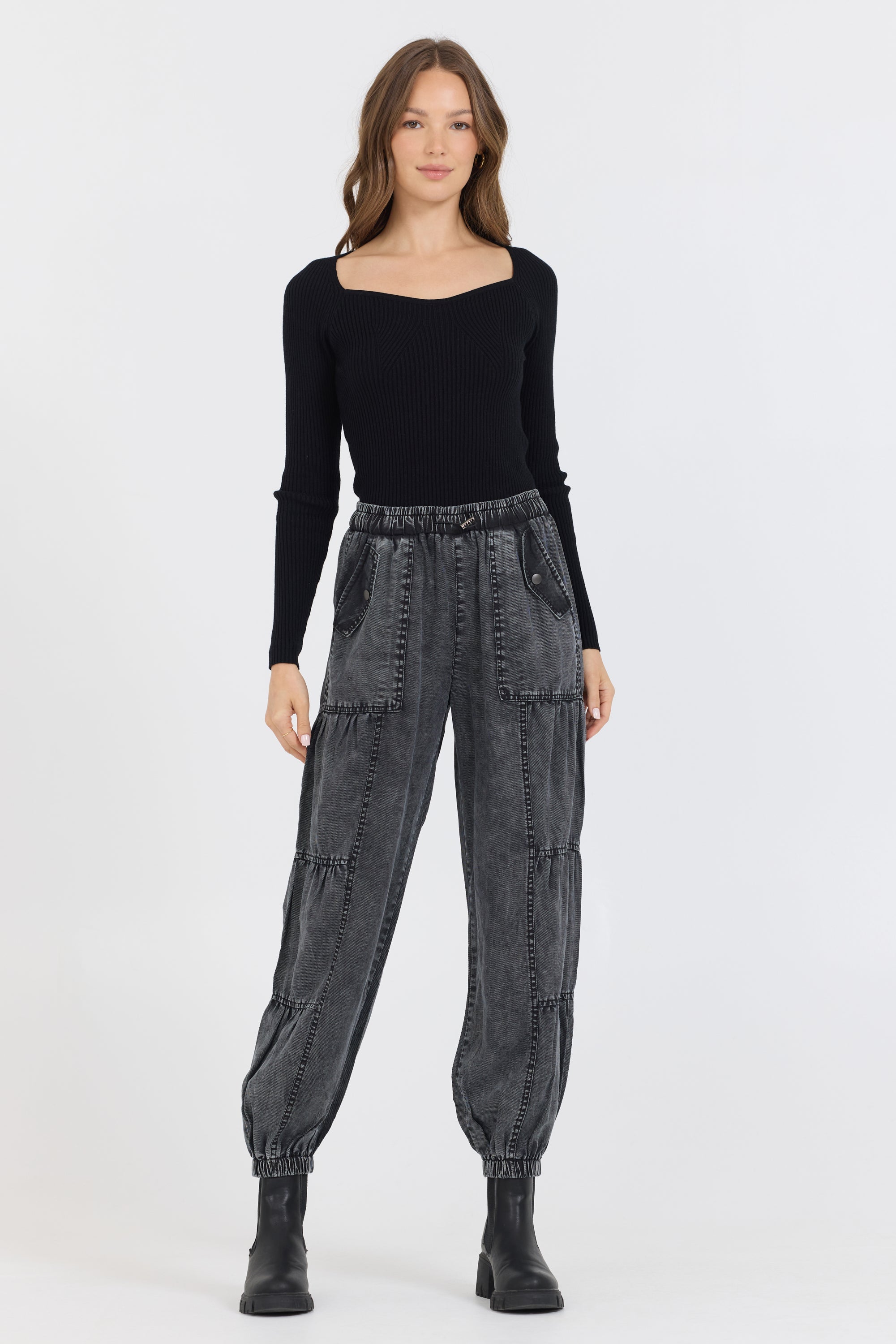 Black Rib Knit Long Sleeve Top | Vintage Havana Black