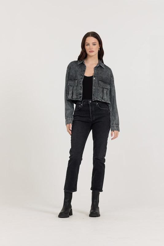Washed Black Cropped Pocket Detail Shirt | Vintage Havana Washed Black