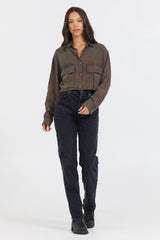 Brown Cropped Pocket Detail Shirt | Vintage Havana Brown