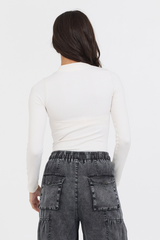 Pale Ivory Seamless Mock Neck Top | Vintage Havana Pale Ivory