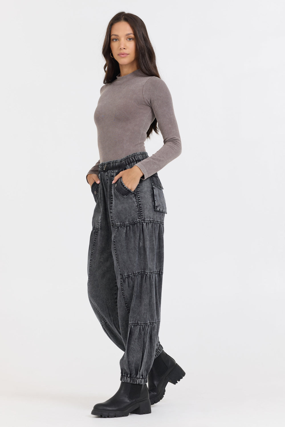 Washed Taupe Seamless Mock Neck Top | Vintage Havana Washed Taupe