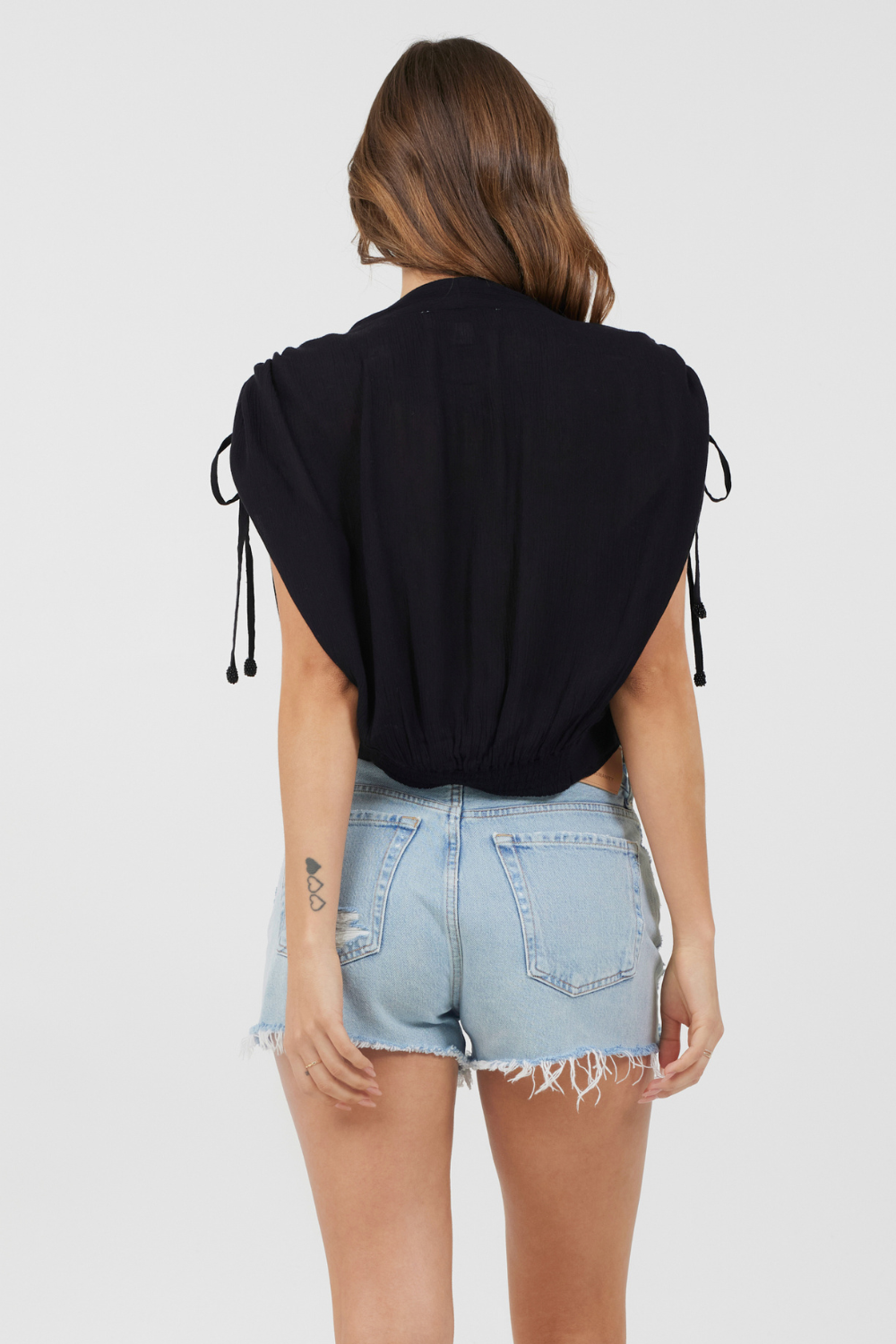 Black Rayon Crinkle Surplice Top | Vintage Havana Black