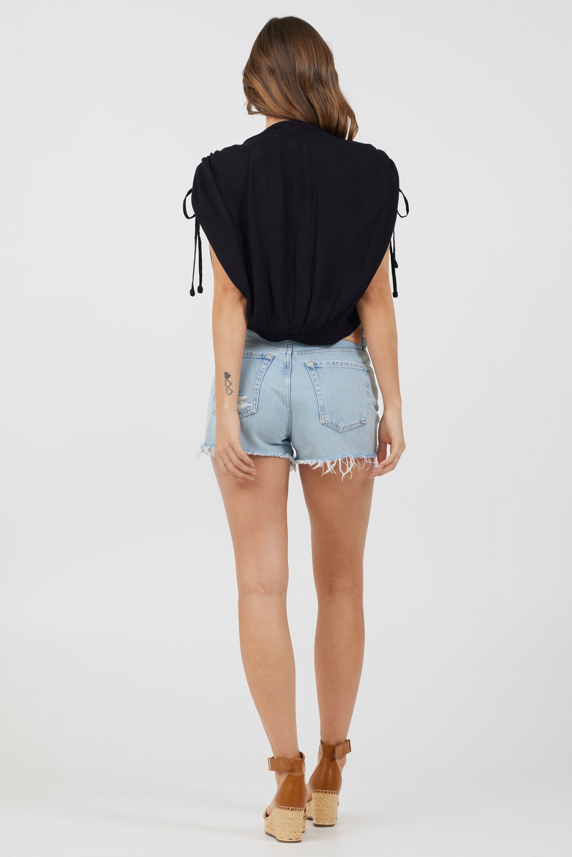 Black Rayon Crinkle Surplice Top | Vintage Havana Black
