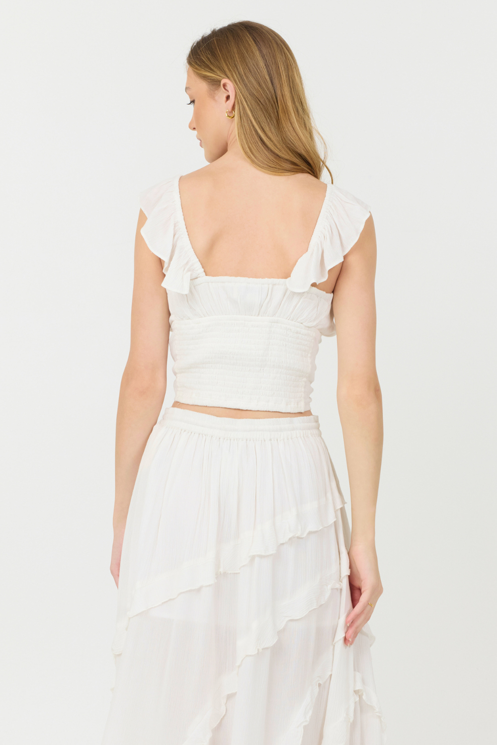 Clean White Rayon Crinkle Flutter Sleeve Top | Vintage Havana Clean White