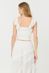 Clean White Rayon Crinkle Flutter Sleeve Top | Vintage Havana Clean White