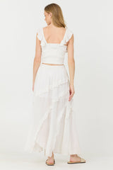 Clean White Rayon Crinkle Flutter Sleeve Top | Vintage Havana Clean White