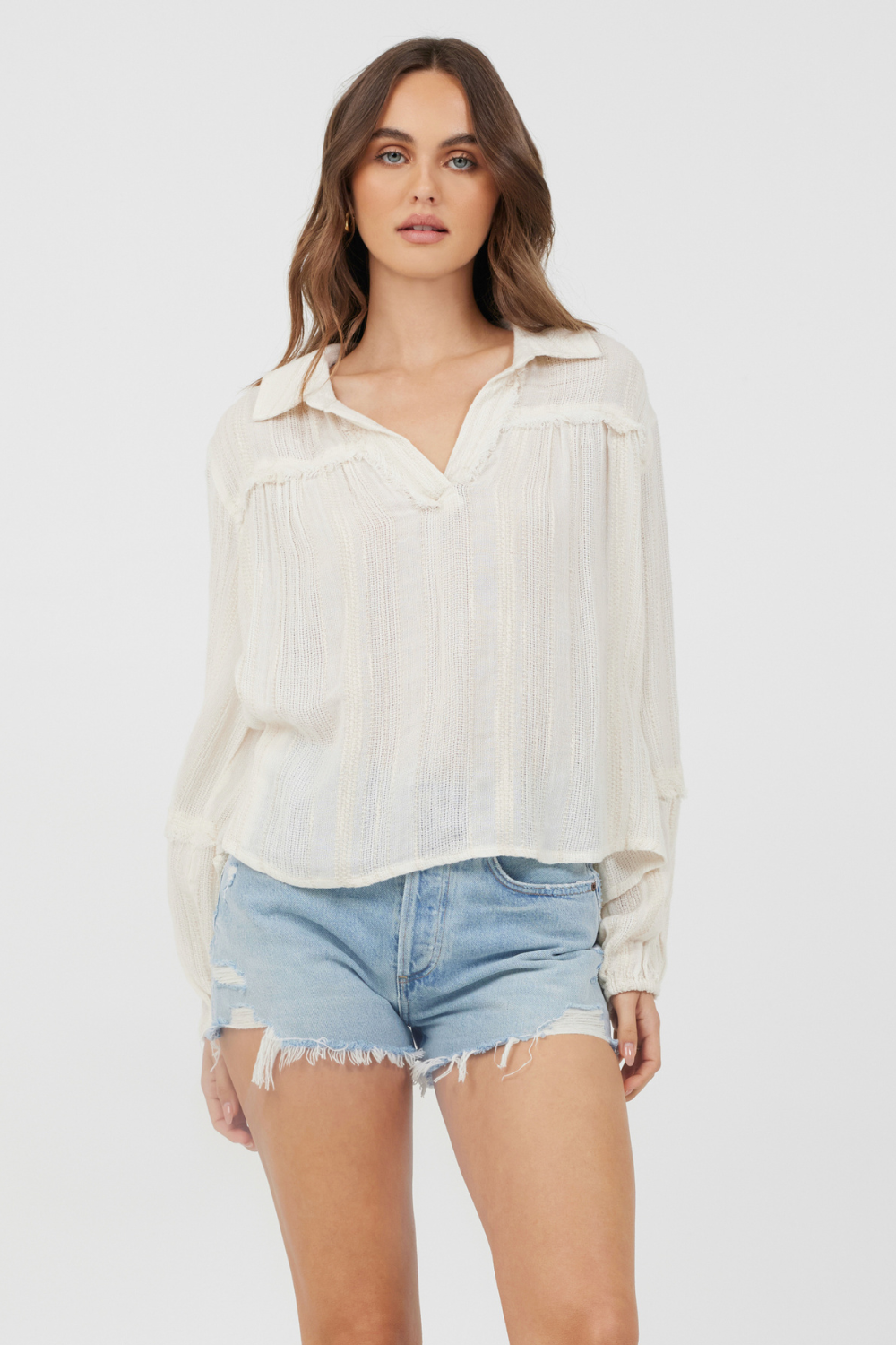 Ivory Multi Texture Polo Blouse | Vintage Havana Ivory