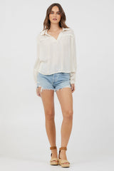 Ivory Multi Texture Polo Blouse | Vintage Havana Ivory
