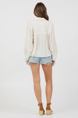 Ivory Multi Texture Polo Blouse | Vintage Havana Ivory