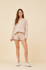 Soft Tan w/ Mixed Stripes Textured Short | Vintage Havana Soft Tan