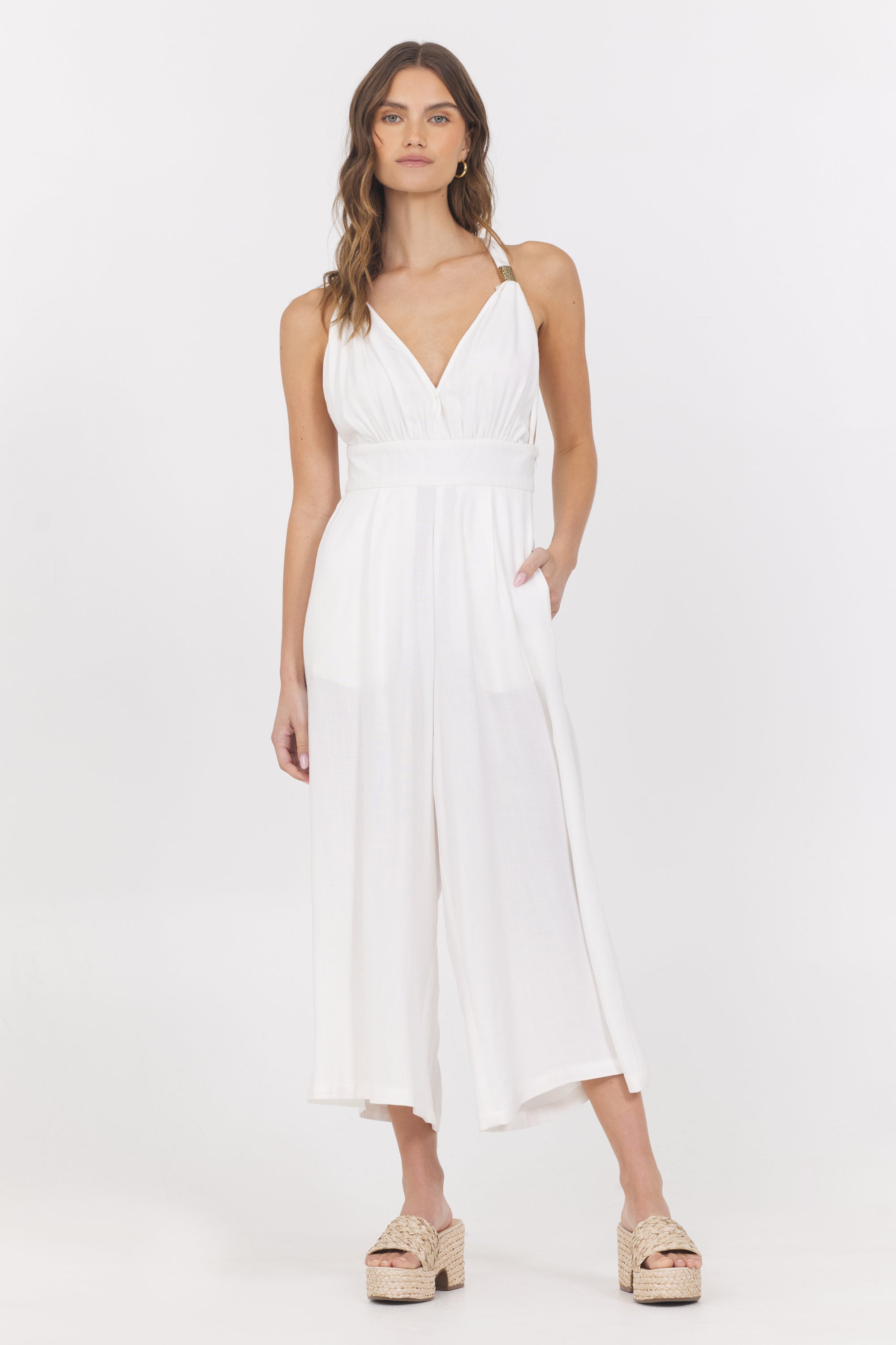 Linen Blend Jumpsuit | Vintage Havana White