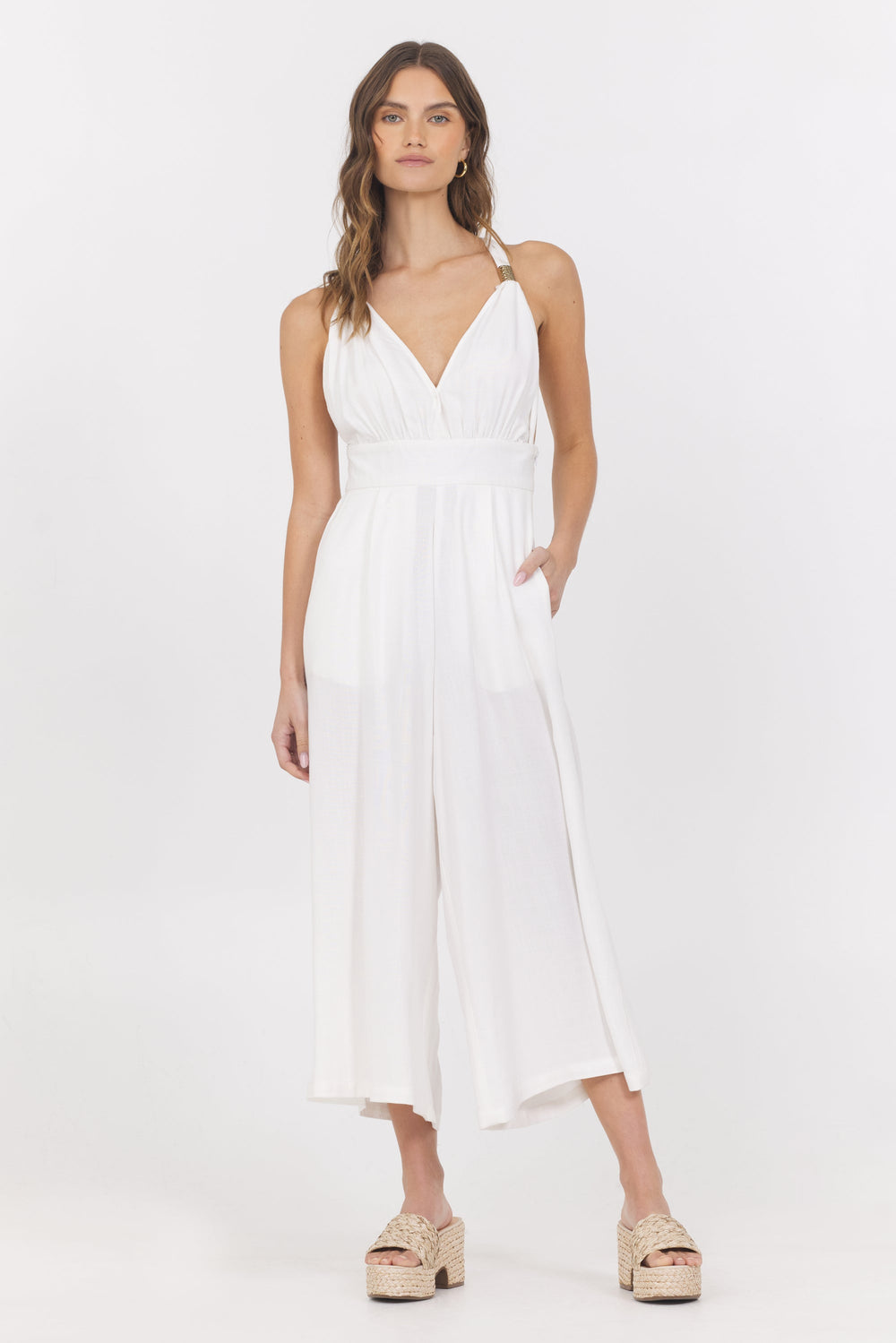Linen Blend Jumpsuit | Vintage Havana White