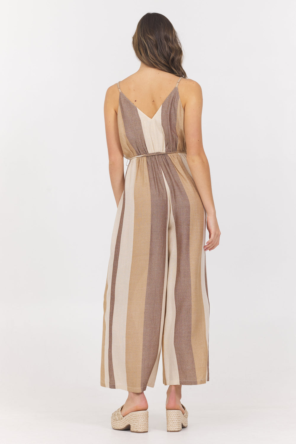 Woven Metallic Stripe Jumpsuit | Vintage Havana Cocoa Stripe