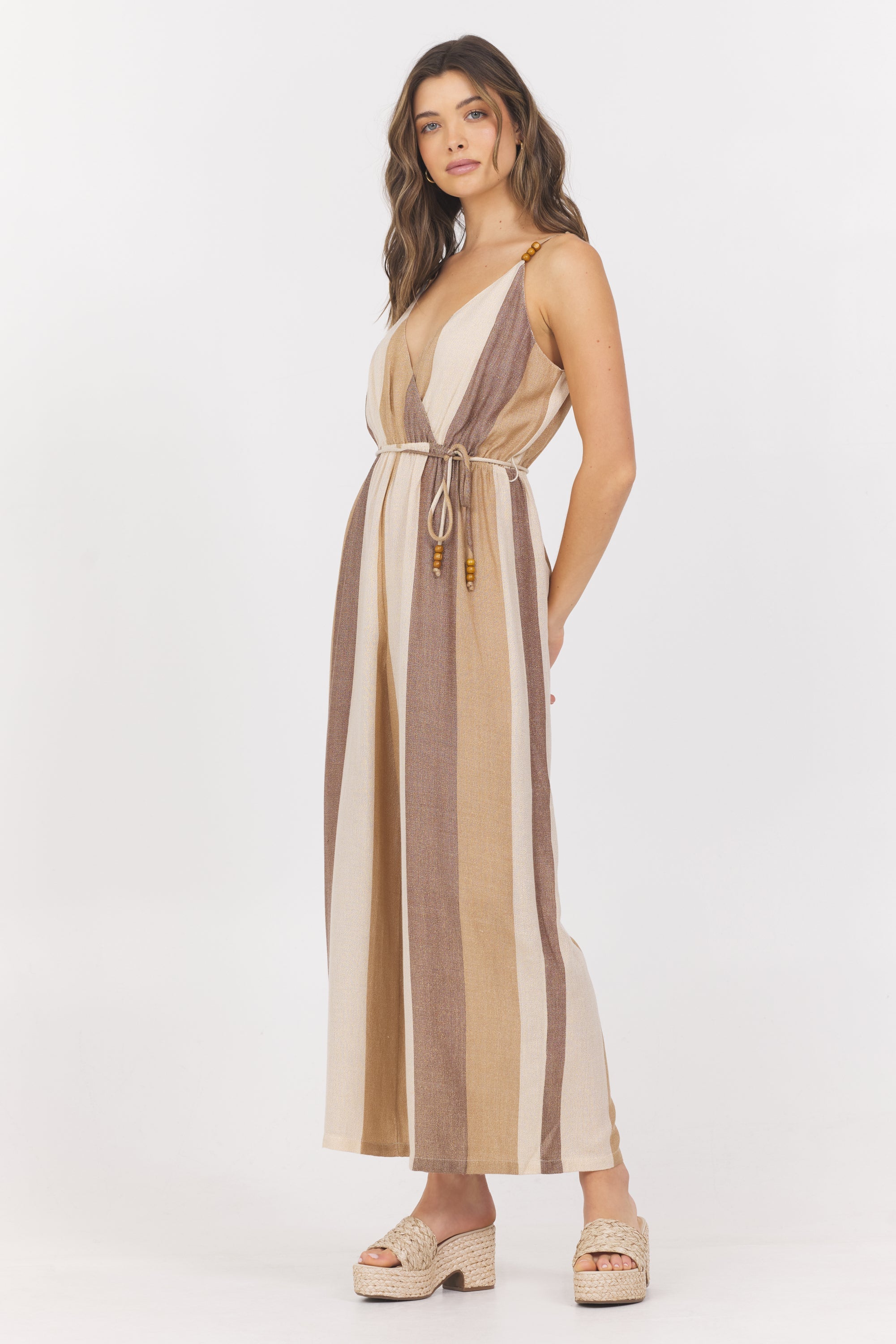 Woven Metallic Stripe Jumpsuit | Vintage Havana Cocoa Stripe