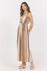 Woven Metallic Stripe Jumpsuit | Vintage Havana Cocoa Stripe