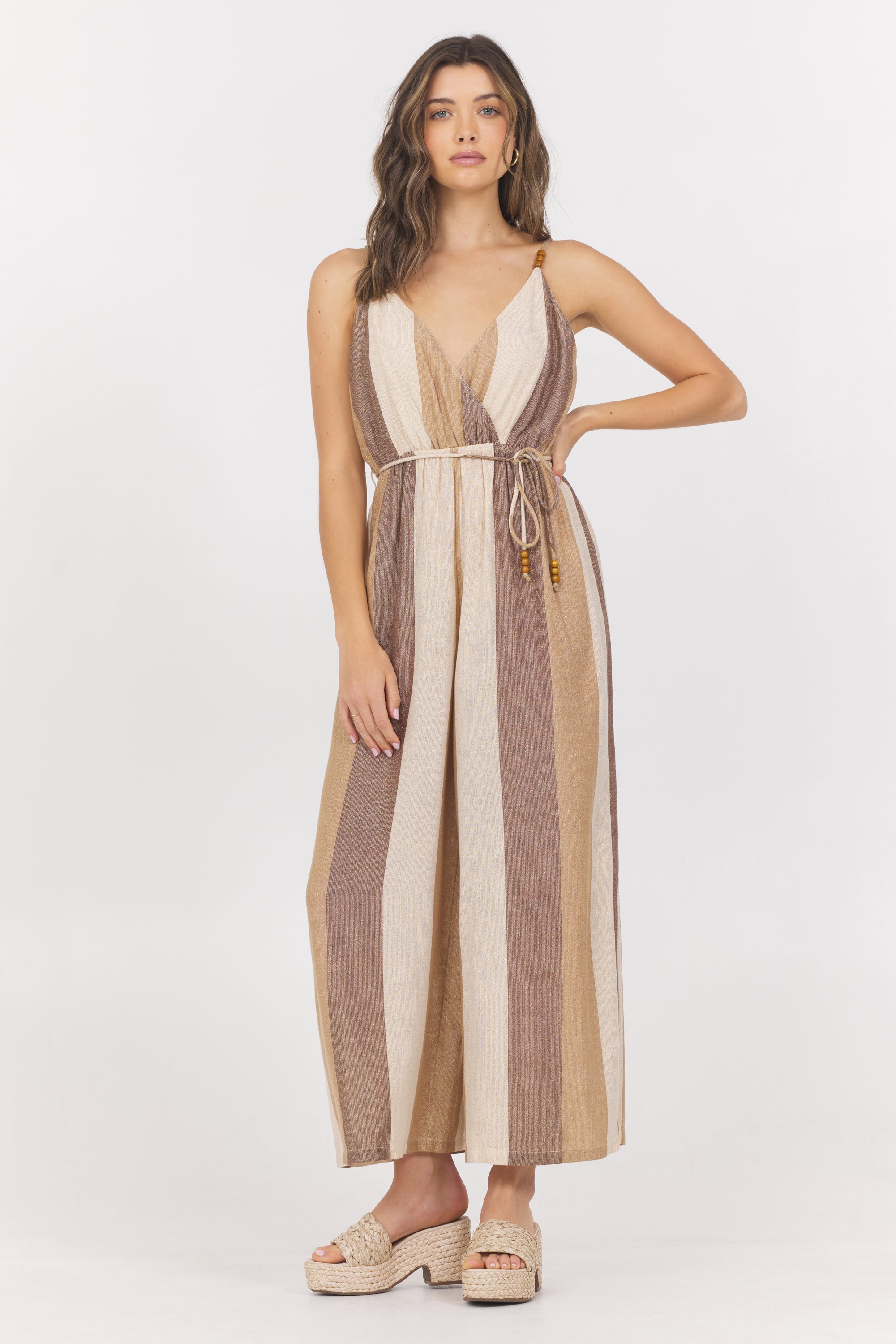 Woven Metallic Stripe Jumpsuit | Vintage Havana Cocoa Stripe