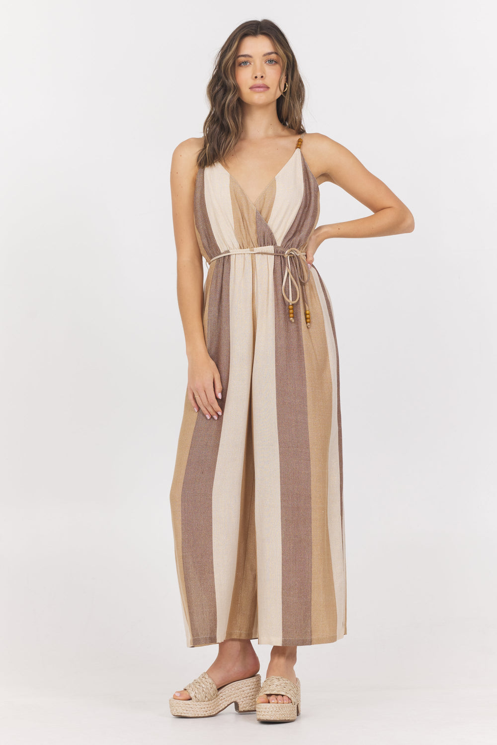 Woven Metallic Stripe Jumpsuit | Vintage Havana Cocoa Stripe
