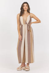 Woven Metallic Stripe Jumpsuit | Vintage Havana Cocoa Stripe
